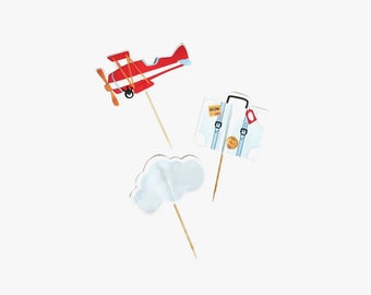 Moderne vliegtuigcupcaketoppers | Geboortedecoratie vliegtuig | Verjaardag met twee vliegen | Up Up & Away vliegtuig babyshower, de tijd vliegt eerste verjaardag