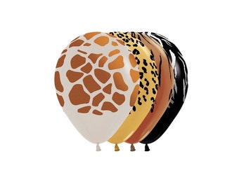 Fiesta temática de animales / Salvaje / Fiesta en la jungla / Safari / Dos salvajes / Globos de 28 cm con estampado animal: Cebra, Tigre, Jirafa, Guepardo / Decoración de zoológico