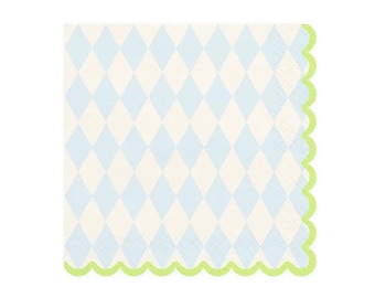 Blue and Cream Napkins | Rhombus Scalloped Lunch Napkins | Spring Baby Shower | Boy Birthday | Easter Party | Spring Garden Party Easter