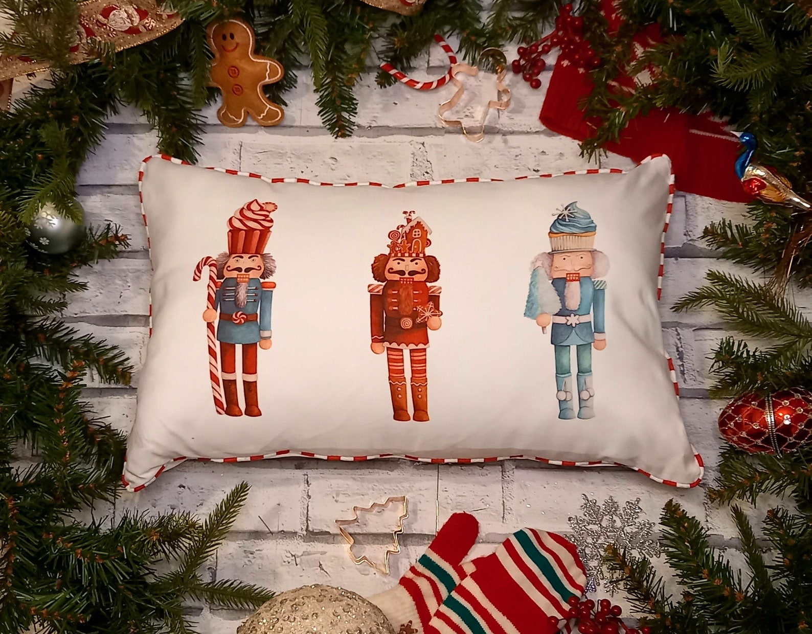 Nutcracker Illustrated Unique Cushion Trio Candy Cane Etsy