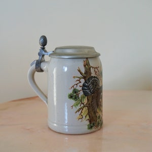 Vintage German Beer Stein ~ Franz Herb 0.5L Beer Tankard With Pewter Lid ~ German Stoneware Mug