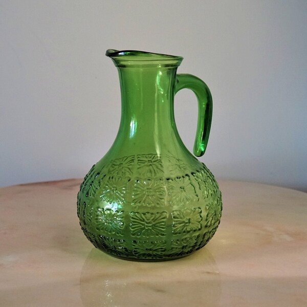 Vintage JAY Green Glass Pitcher ~ JAY Made In Italy ~ Mid Century Glass Pitcher Carafe Jug