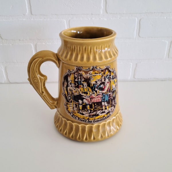 Large McCoy Pottery Ceramic Beer Stein ~ Mid Century 1960s Mug ~ Made in USA ~ Vintage Barware Tankard