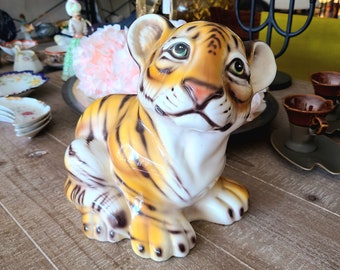 Vintage Ceramic Tiger | Made in ITALY | Hand Crafted | Glazed Ceramic Tiger Cub | Home Decor