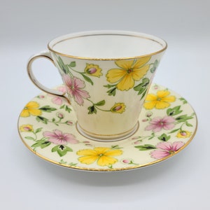 Mid Century Aynsley Cup & Saucer ~ Fine Bone China ~ Rare Shape ~ Pattern B4094 ~ Vintage Teacup Set