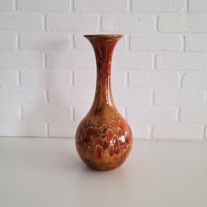 Mid Century Glazed Ceramic Tall Vase ~ Vintage Pottery Vase
