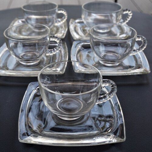 Set of 5 Vintage Federal Glass Tea Cups Vintage 1950s Clear Etsy