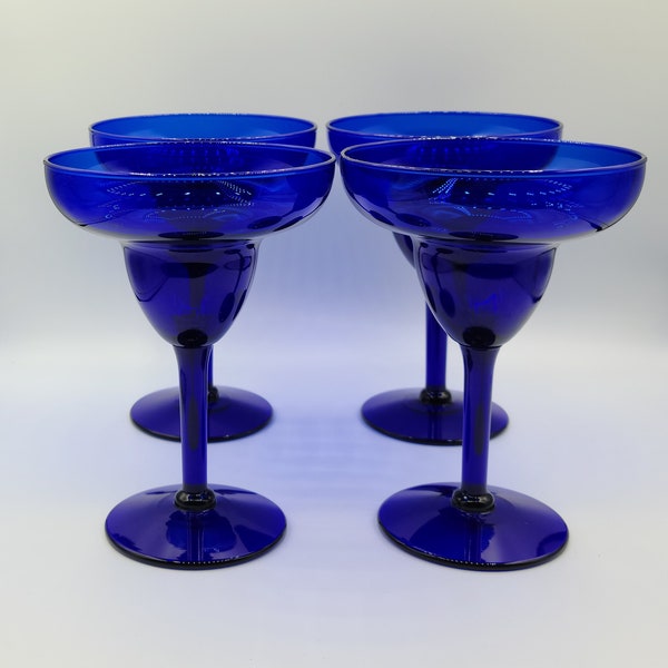 Vintage Cobalt Blue Margarita Glasses ~ Cobalt Blue Stemware Goblets