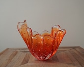 Vintage Murano Bullicante Red Art Glass Bowl Candy Dish