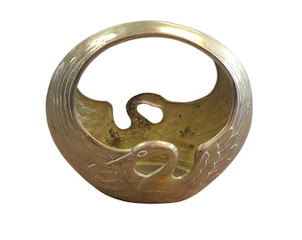 Vintage Brass Swan Phoenix Baset Planter | Made In Korea | 1980s | Home Decor