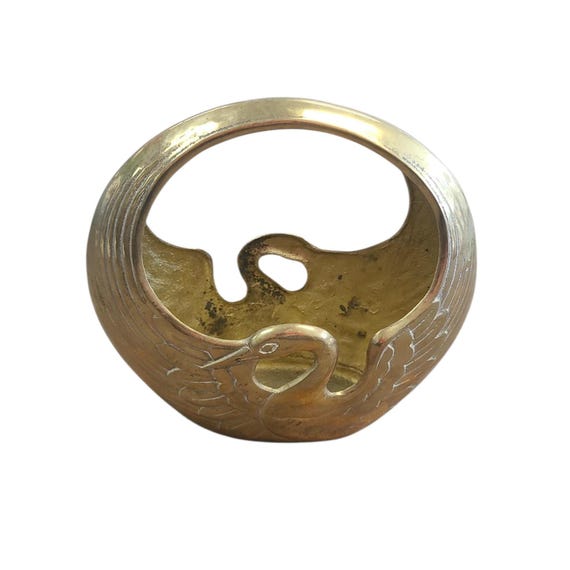 Vintage Brass Swan Phoenix Baset Planter | Made In Korea | 1980s | Home Decor