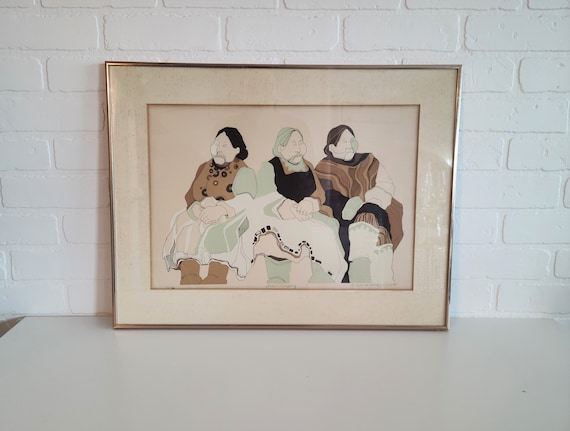 Susan Pennewell Ellis ~ Three's Company ~ Mid Century Limited Edition Print ~ Signed and Numbered ~ Alaskan ~ Native American Wall Art