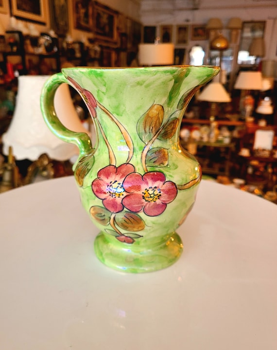 Kensington Lustreware | Hand Painted Ceramic Pitcher Vase | Glossy Lustre Finish and Gold Trim | Mid Century Kensington Ware | Home Decor