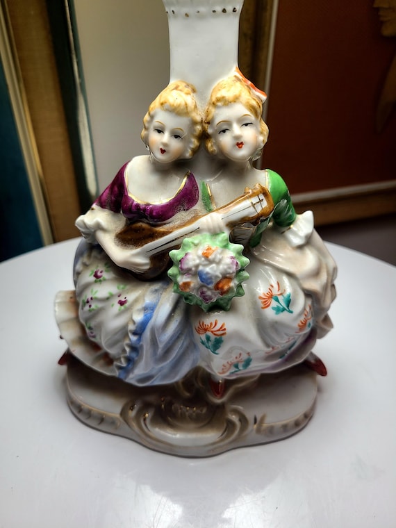 Vintage Porcelain Accent Lamp | Victorian Colonial Singing Ladies | Ceramic Figural Lamp | Made in Japan
