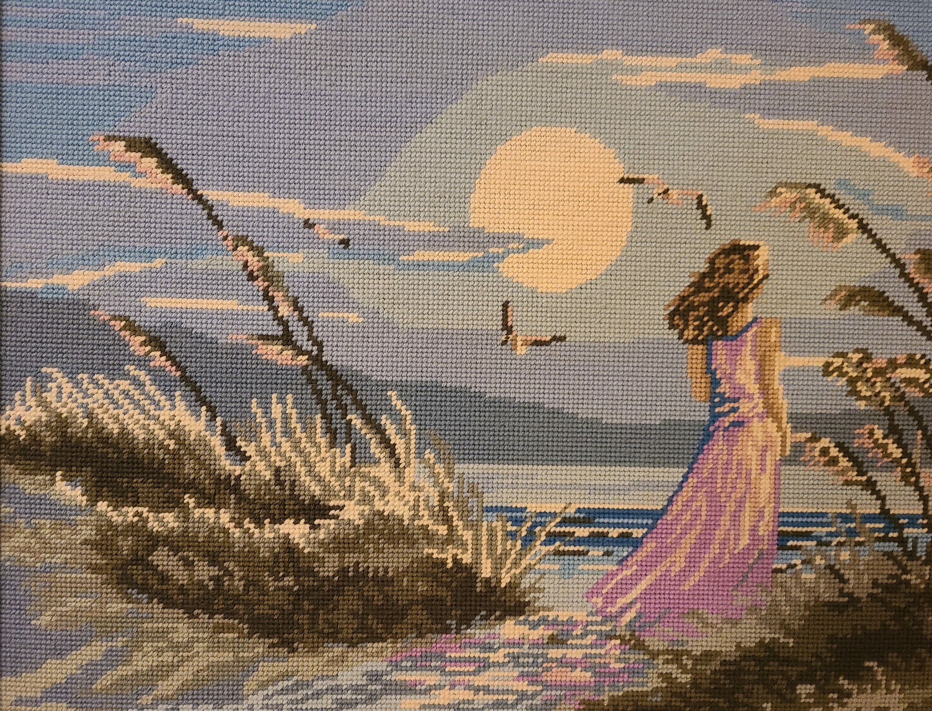 Vintage Framed Needlepoint Wall Art Beach Scene on A Full Etsy