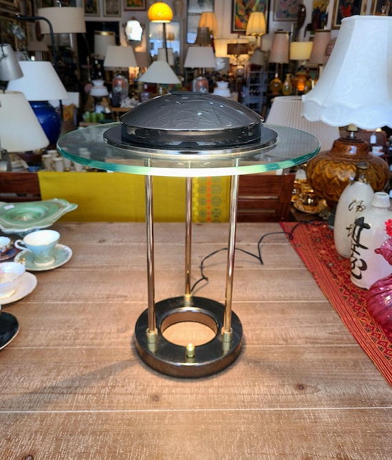 Iconic Saturn Table Lamp By Robert Sonneman For BOXFORD | 1980s | Vintage 'Bankers' Desk Lamp With Dimmer And Tempered Glass | Home Decor