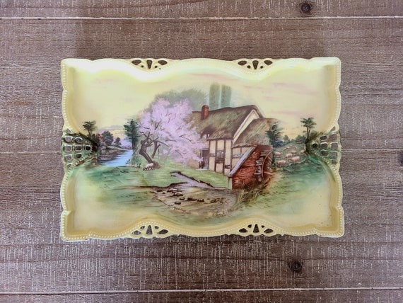 Antique Victoria Porcelain Decorative Tray | Artwork by ARTHUR CLAUDE STRACHAN of Scotland | Titled 'Blossoms of Spring' | Collectible