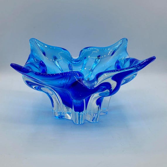 Vintage Blue Art Glass Ashtray | Handblown Glass Cigar Bowl | Collectible | Home Decor