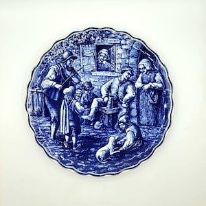 Vintage Delft Wall Plate By Boch Freres La Louviere Belgium | Handcrafted 10&quot; Decorative Delftware Plate | Jolly Tavern Scene | Collectible