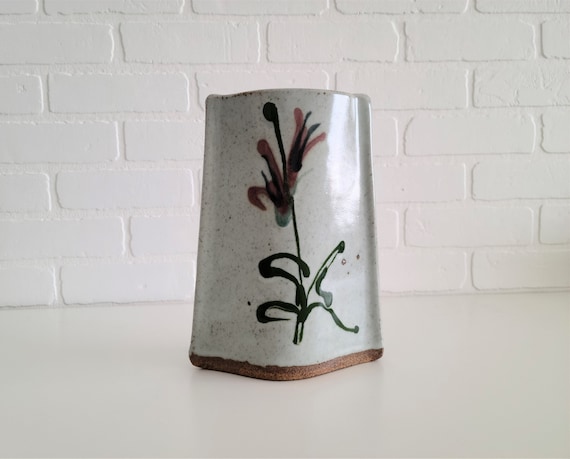 Vintage Studio Pottery Ceramic Vase ~ Salt Glazed Stoneware Oval Pottery Vase ~ Home Decor