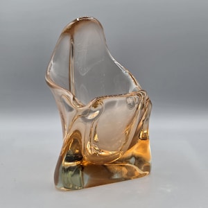 Vintage Czech Art Glass Cigar Ashtray, Mid Century Modern Amber Sommerso Catchall Bowl, Josef Hospodka Chribska Bohemian Table Sculpture