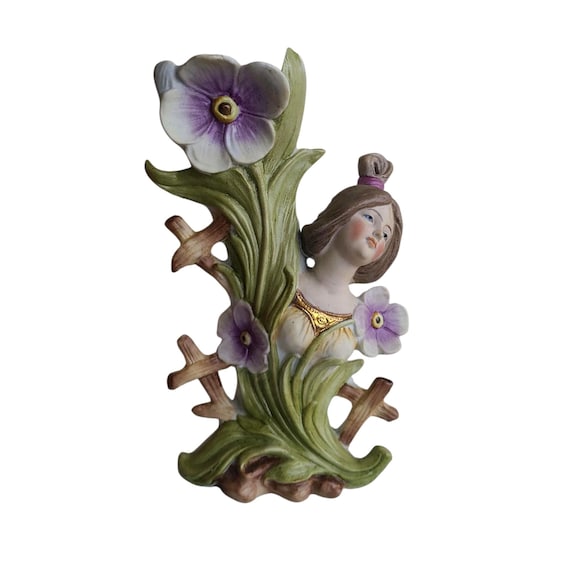 Antique Handpainted Bisque Porcelain Vase | Art Nouveau Bud Vase With Woman Among Flowers | Collectible | Home Decor