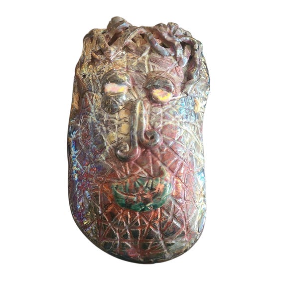 Vintage RAKU Pottery Wall Mask | Studio Art Pottery | Signed | Handcrafted | Collectible | Home and Wall Decor