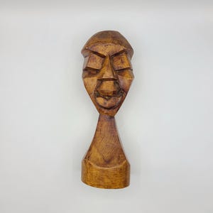 Vintage Handmade Wood Carving | Carved Wood Head Bust | Hand Carved Wooden Sculpture | Single Piece | Solid Wood | Collectible | Folk Art