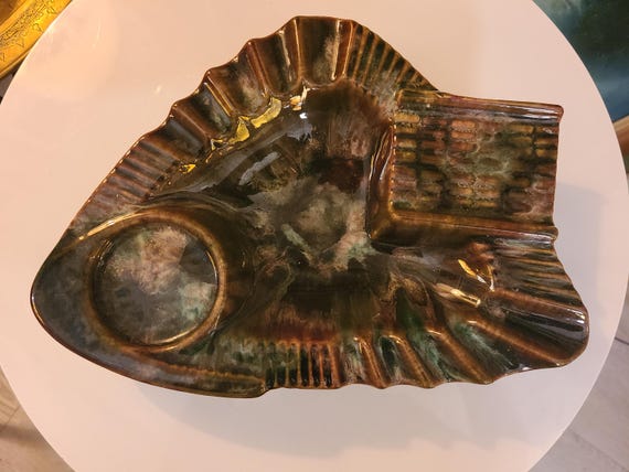Large Mid Century Beauceware Glazed Ceramic Ashtray | Ceramique de Beauce | Made in Canada | Collectible | MCM Home Decor