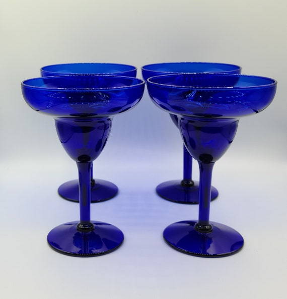 Vintage Cobalt Blue Margarita Glasses ~ Cobalt Blue Stemware Goblets