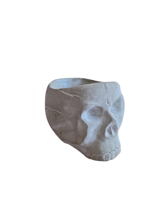 Heavy Cast Stone Skull Planter | Reconstituted Stone Pot, Indoor Outdoor Decor