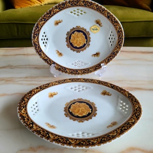 Vintage T. Limoges BACCHUS Plates | Set of 2 | Oval Reticulate Porcelain Dishes | Designed In France | 1990s | Collectible | Home Decor