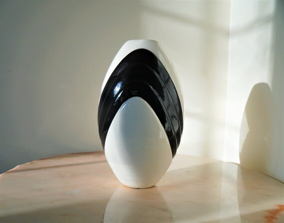 Vintage Ceramic Vase ~ Egg-shaped Vase ~ Two-color Glazed Ceramic Vase ~ Signed Vintage Pottery
