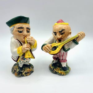 Vintage Dwarf Musician Porcelain Figurines | Set of 2 | Hand Painted Ceramic Figurines From Italy | Collectible | Shelf Decor