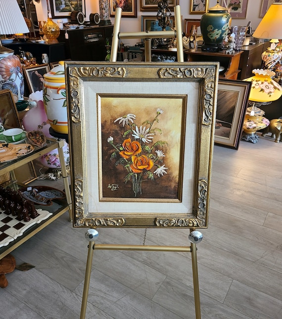 Vintage Framed and Signed Oil Painting | Still Life Impasto Floral | Handmade Wall Decor