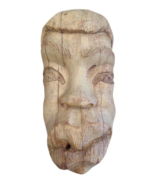 Vintage Hand Carved Wooden Face Sculpture  | Collectible | Wall Hanging | Home Decor | Handcrafted | Tribal | Folk Art |