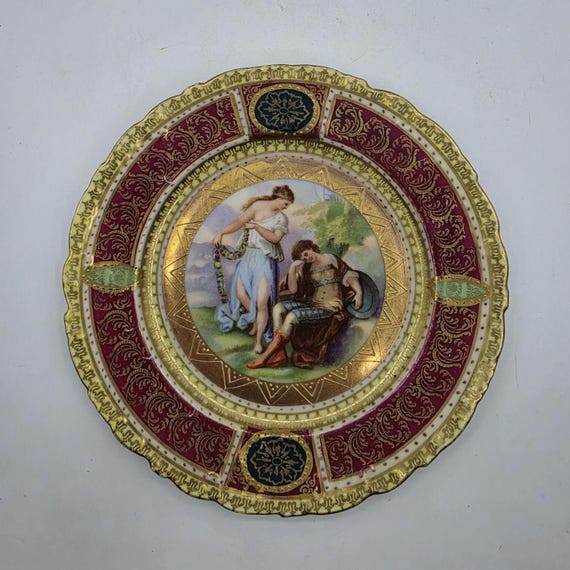 Antique Royal Vienna Porcelain Plate | Neoclassical Courting Couple Scene, Made In Austria