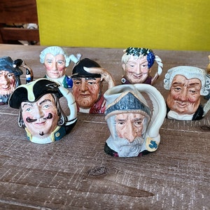 Miniature ROYAL DOULTON Character Mugs | Set of 9 | Vintage Mini Toby Jugs | Collectible