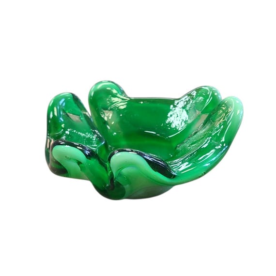 Vintage Handcrafted Green Art Glass Candle Holder | Tealight Candle Holder | Artisan Glass | Home Accents | Collectible