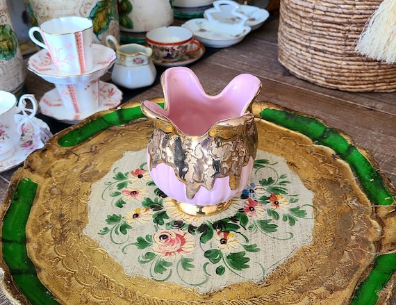 Mid Century Savoy China Vase | 24Karat Hand Decorated Weeping Gold and Pink Vase | Home Decor | 1950s