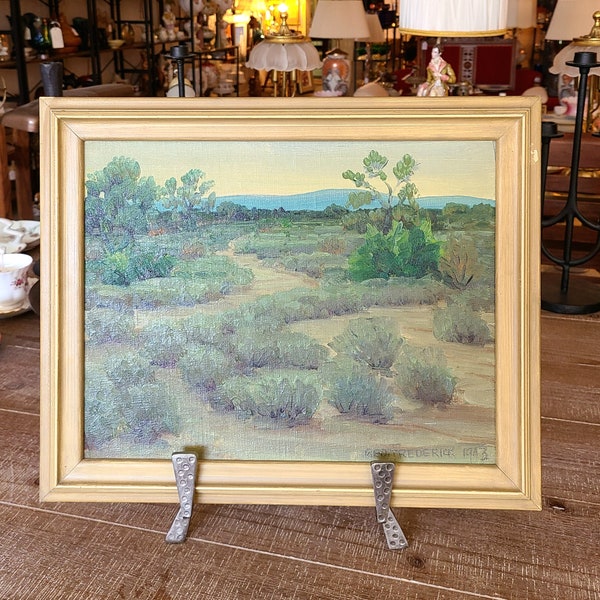 George (Gleich) Frederick 1889-1964 | Oil Painting | 1943 | Arizona Desert Evening | Mid Century Original Oil Painting Wall Art | Home Decor