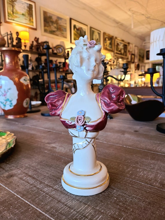 Vintage Porcelain Victorian Lady Head Figurine ~ CeramicBust ~ Hand Painted ~ Home Decor