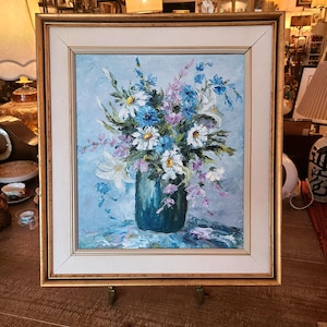 Vintage origineel olieverfschilderij van Canadese kunstenaar | Gesigneerd kunstwerk | Marie Belanger | Bloemen | Stilleven | Verzamelobject | Muurkunst |