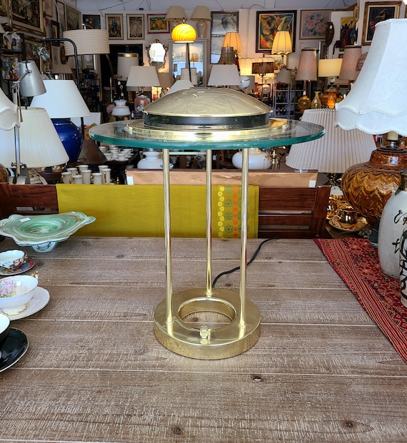 Iconic Saturn Table Lamp By Robert Sonneman For BOXFORD | 1980s | Vintage 'Bankers' Desk Lamp With Dimmer And Tempered Glass | Home Decor