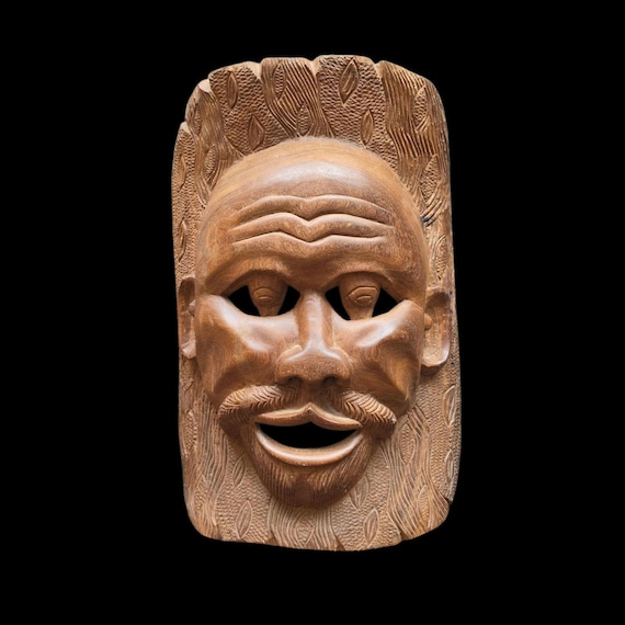 Vintage Handcarved Wooden Wall Mask | Handcrafted Single Block Wood Carving | Tribal Art | Wall Decor | Collectible | Ethnic Art