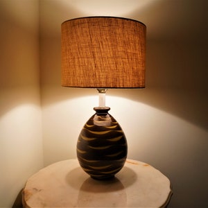 Mid Century Ceramic Table Lamp ~ Vintage Tiger Print Pattern Ceramic Lamp ~ Egg Shape Ceramic Lamp