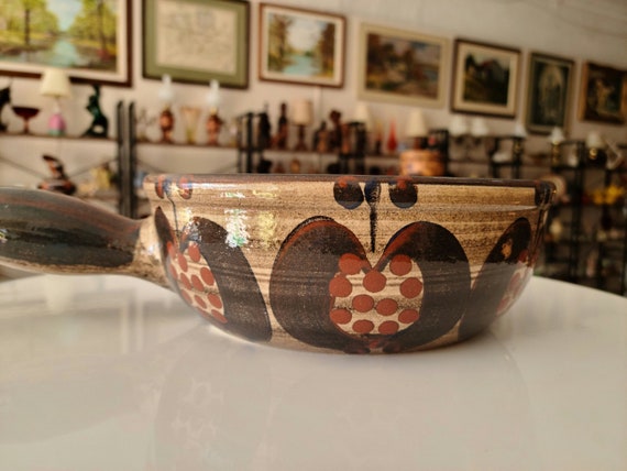 Vintage Swiss Stoneware Fondue Pot - Earthenware Landert Pottery - Glazed Ceramic Pot - Handcrafted Kitchenware