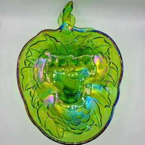 Vintage Lime Green Carnival Glass Harvest Grape Fruit Bowl by Indiana Glass Co. | Iridescent Green Carnival Glass | 1970s | Collectible