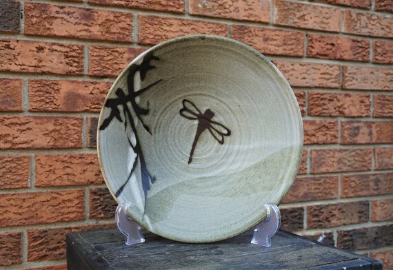 Signed Studio Art Pottery ~ Dragon Fly Pottery Bowl ~ Fruit Bowl ~ Vintage Ceramic Stoneware