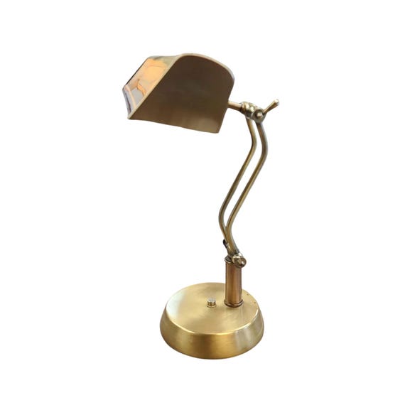 Vintage Brass Banker's Desk Lamp | 1980s | Dual-Bulb Adjustable Piano Lamp With Articulated Joints For Height Control | Vintage Lighting